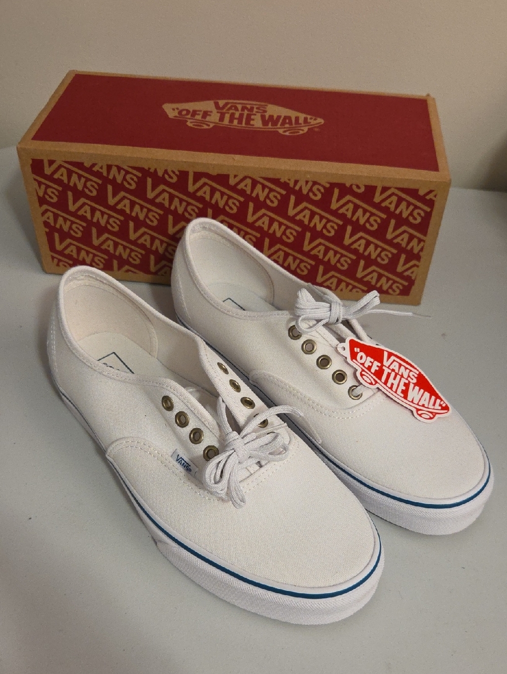 Vans White Canvas Low-Top Sneakers with Blue Trim